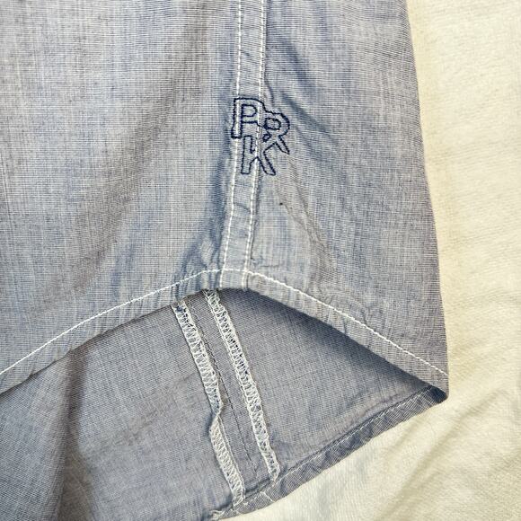 Projek Raw Shirt Mens sz M Button Up Short Sleeve Blue Embroidered Remember 1967 - Picture 9 of 11